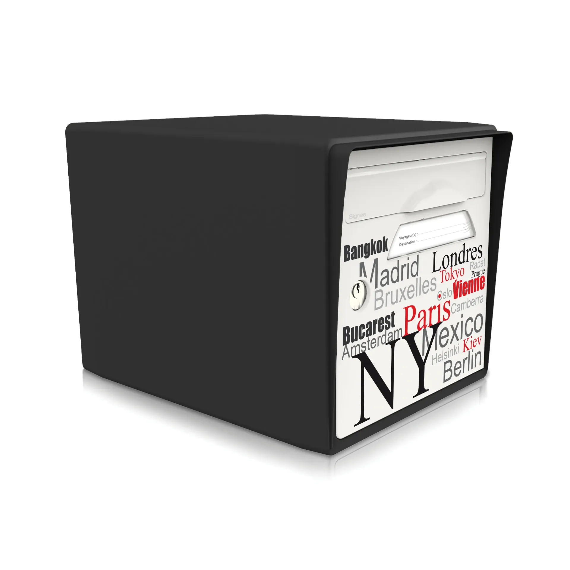[SISNR-EL001] "Capitales du monde" - Boîte aux lettres 1 porte noir intense