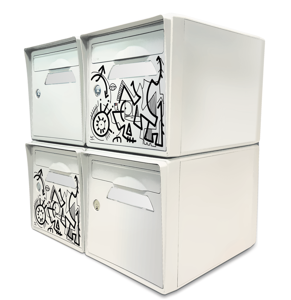Pack de 4 boîtes aux lettres 1 porte - 2x "Vache de France" [VanLuc] - 2x "Blanc ivoire"