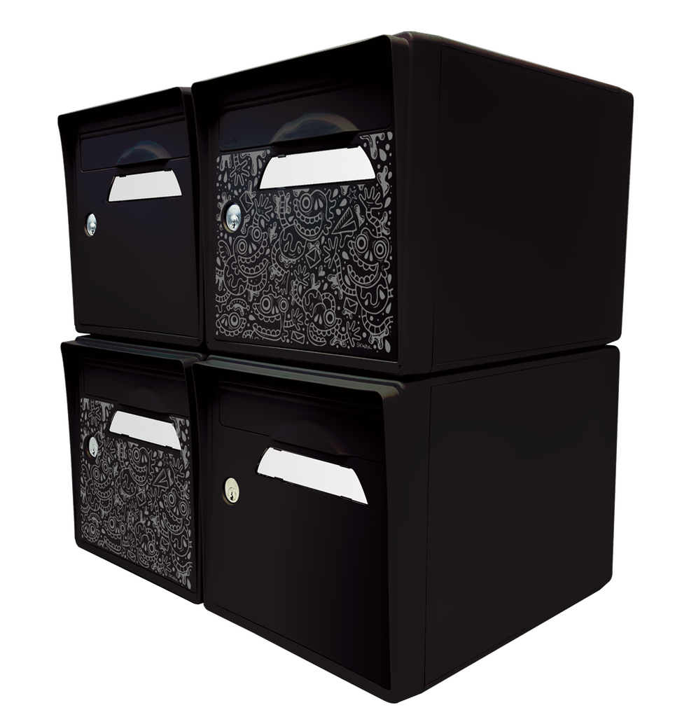 Pack de 4 boites aux lettres 1 porte - 2x "The Black Maniac" [SKWAK] - 2x "Noir intense"