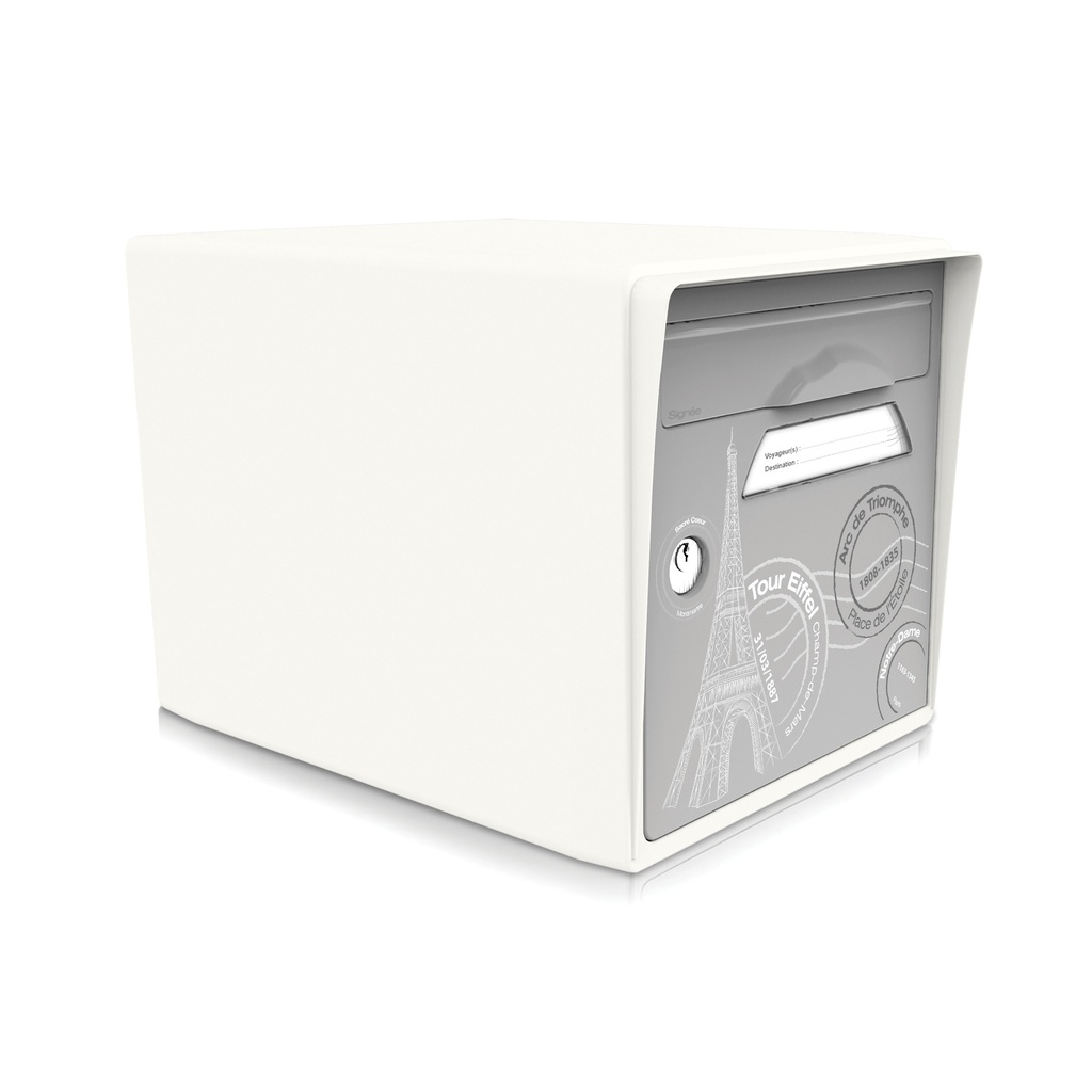 Boîte aux lettres 1 porte blanc ivoire "Paris est belle"