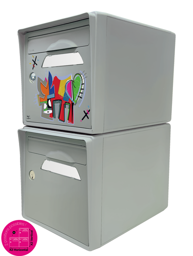 [SISGR-VLGR-X2] Pack de 2 boites aux lettres 1 porte - "Vache de coeur" [VanLuc] - "Gris souris"