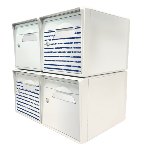 [SISBL-BDMBL-X4] Pack de 4 boîtes aux lettres 1 porte - 2x "Bord de mer" - 2x "Blanc ivoire"