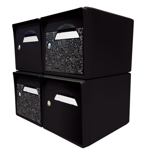 [SISNR-SKNR-X4] Pack de 4 boites aux lettres 1 porte - 2x "The Black Maniac" [SKWAK] - 2x "Noir intense"