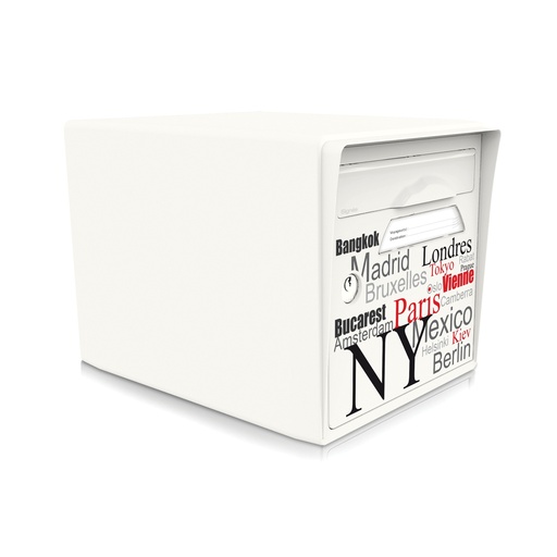 [SISBL-EL001] Boîte aux lettres 1 porte blanc ivoire "Capitales du monde"